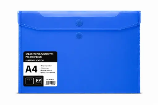 [040540] SOBRE PORTADOCUMENTOS POLIPROPILENO CON VELCRO A4 AZUL 