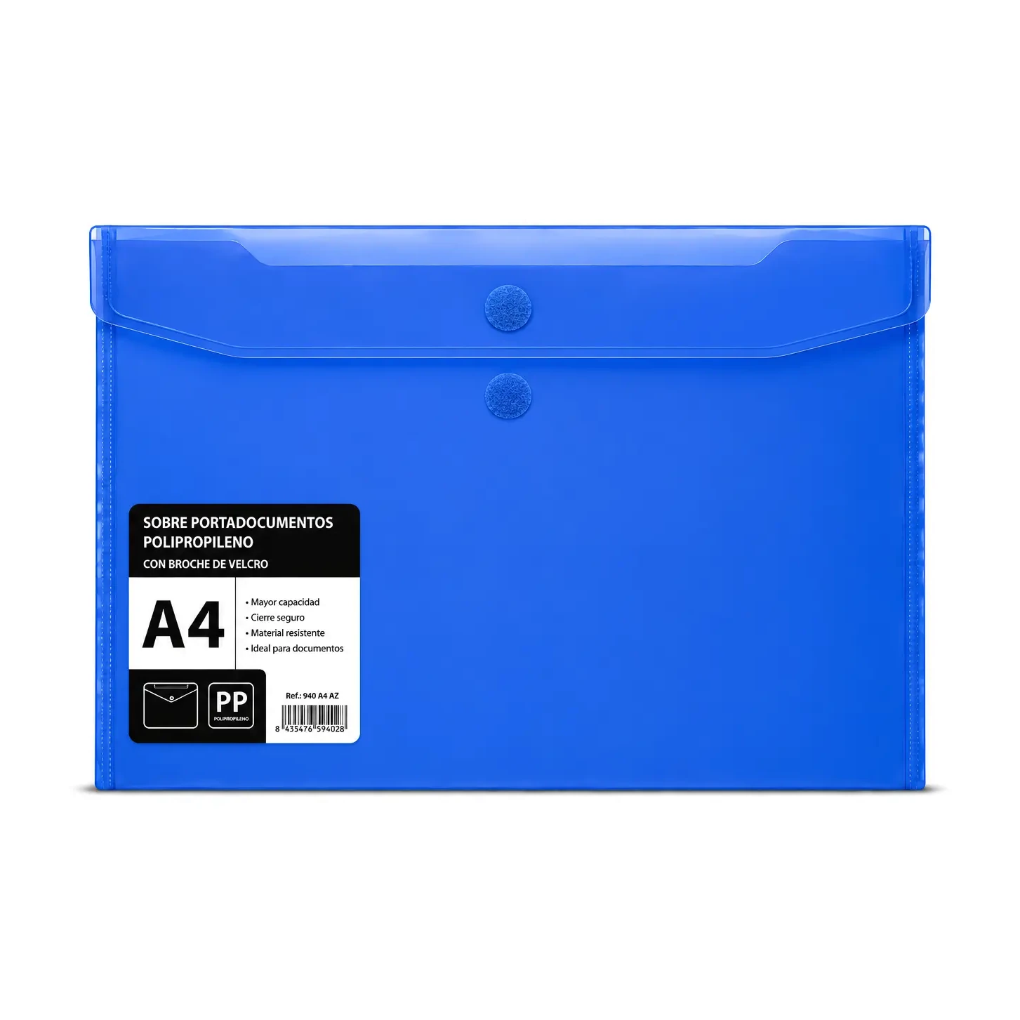 [040540] SOBRE PORTADOCUMENTOS POLIPROPILENO CON VELCRO A4 AZUL 