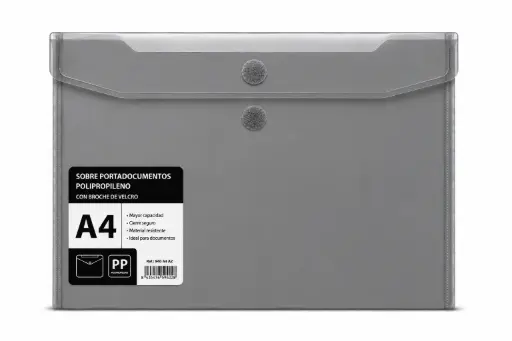 [040544] SOBRE PORTADOCUMENTOS POLIPROPILENO CON VELCRO A4 HUMO 