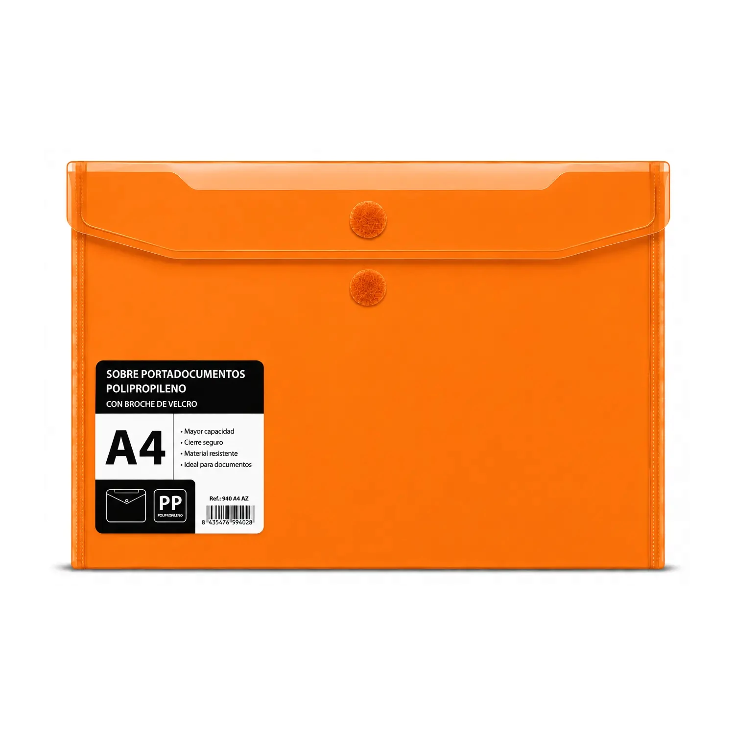 [040545] SOBRE PORTADOCUMENTOS POLIPROPILENO CON VELCRO A4 NARANJA 