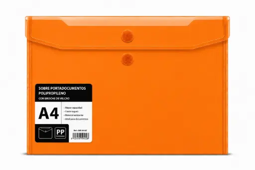 [040545] SOBRE PORTADOCUMENTOS POLIPROPILENO CON VELCRO A4 NARANJA 