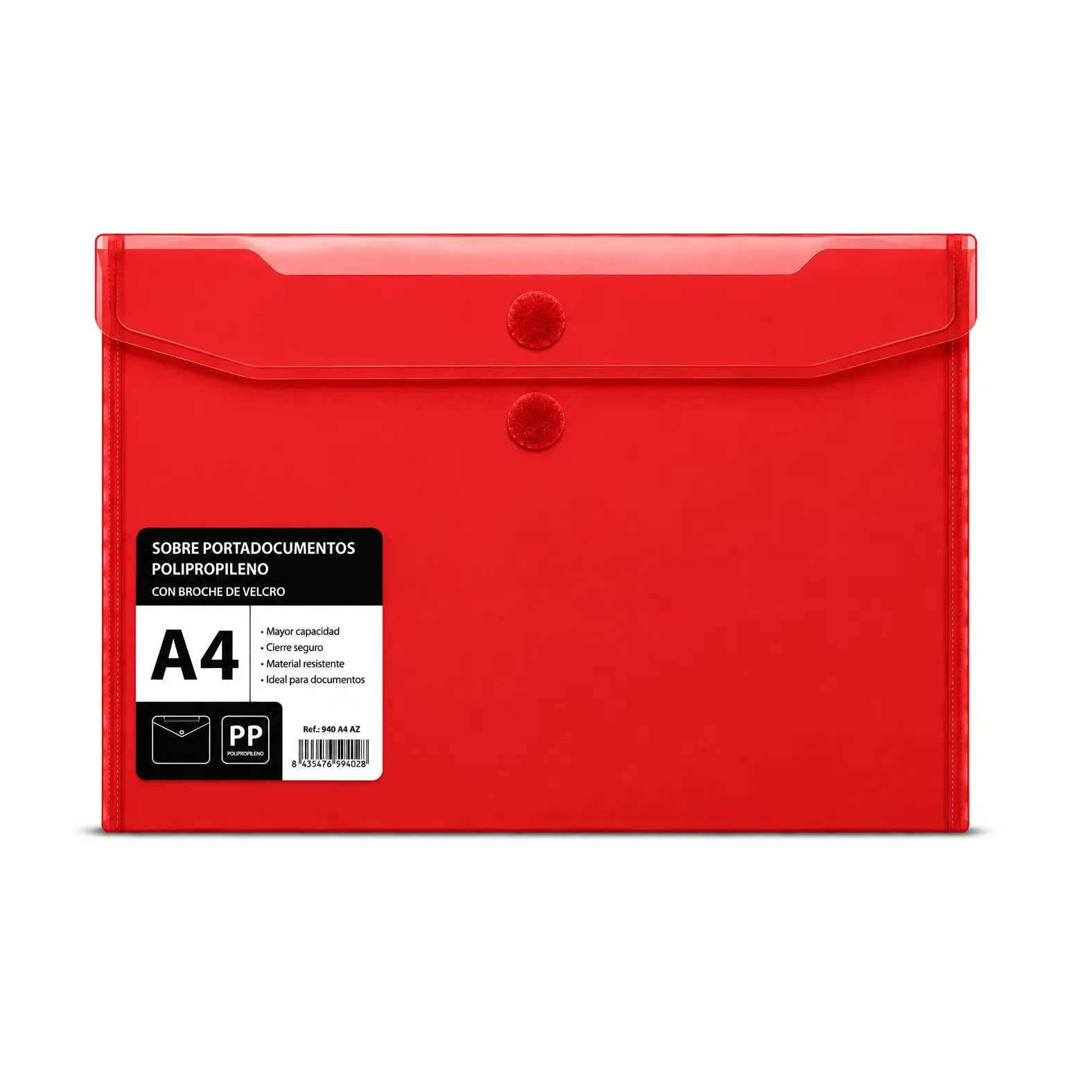 [040546] SOBRE PORTADOCUMENTOS POLIPROPILENO CON VELCRO A4 ROJO 