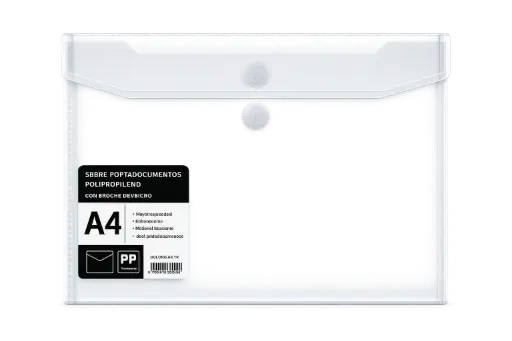 [040539] SOBRE PORTADOCUMENTOS POLIPROPILENO CON VELCRO A4 TRANSPARENTE 