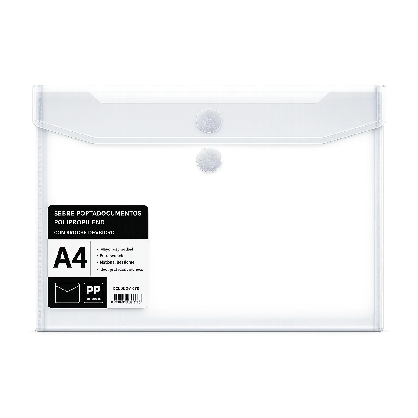[040539] SOBRE PORTADOCUMENTOS POLIPROPILENO CON VELCRO A4 TRANSPARENTE 