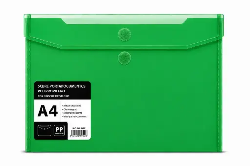 [040542] SOBRE PORTADOCUMENTOS POLIPROPILENO CON VELCRO A4 VERDE 