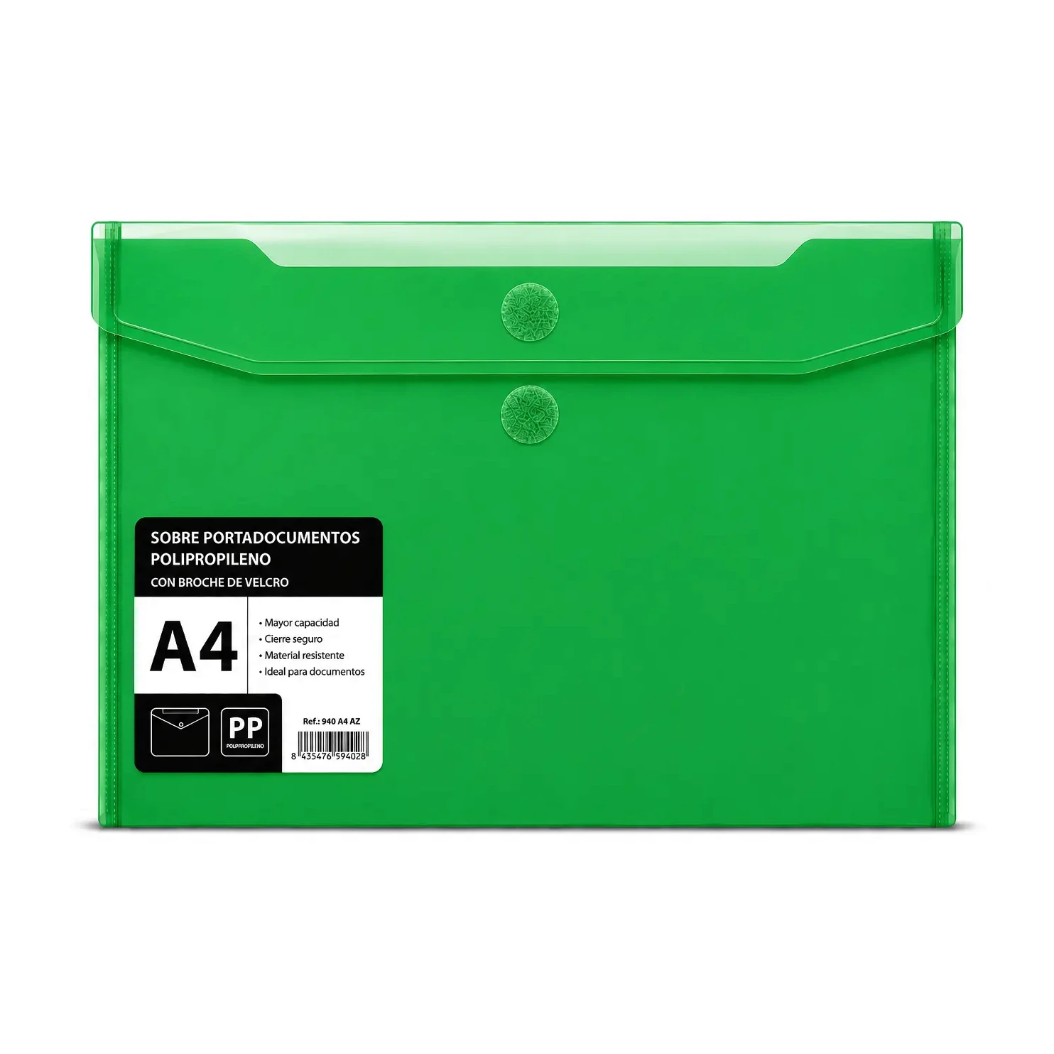 [040542] SOBRE PORTADOCUMENTOS POLIPROPILENO CON VELCRO A4 VERDE 