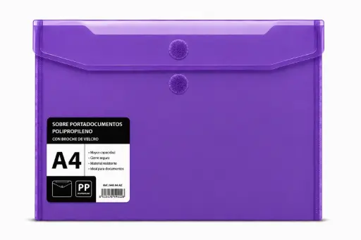 [040541] SOBRE PORTADOCUMENTOS POLIPROPILENO CON VELCRO A4 VIOLETA 