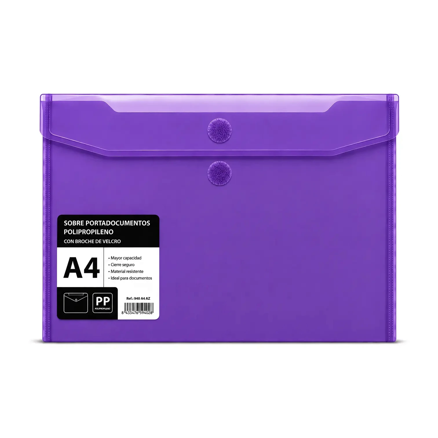 [040541] SOBRE PORTADOCUMENTOS POLIPROPILENO CON VELCRO A4 VIOLETA 