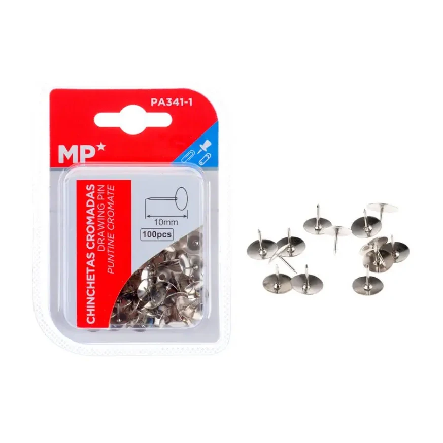[040191] CHINCHETAS CROMADAS CAJA 100 UDS CABEZA PLANA 