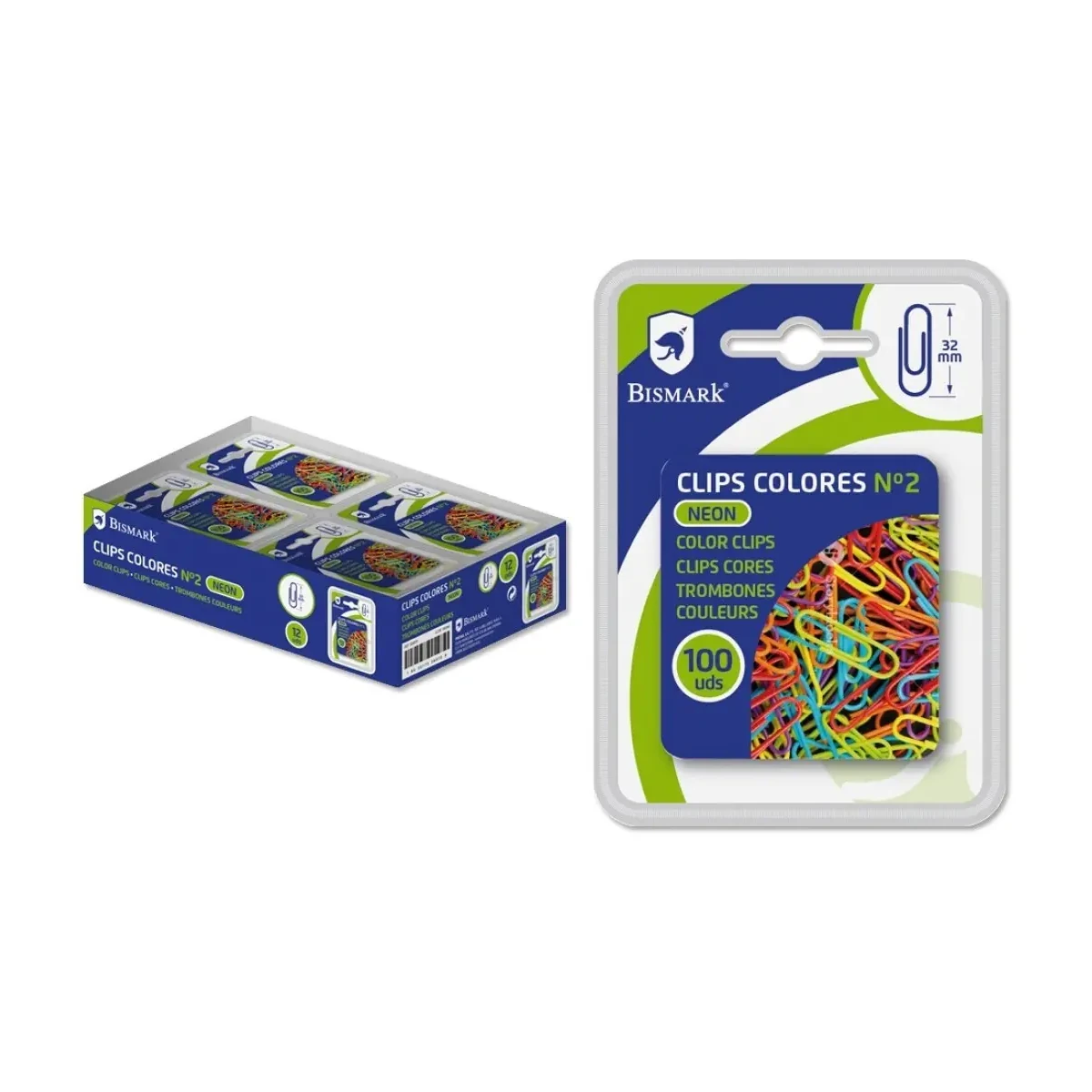 [040170] CLIPS DE COLORES BISMARK Nº2 32MM BLÍSTER 100UDS
