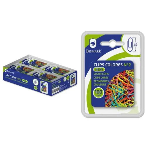 [040170] CLIPS DE COLORES BISMARK Nº2 32MM BLÍSTER 100UDS