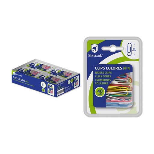 [040171] CLIPS DE COLORES BISMARK Nº4 50 MM BLÍSTER 40UDS