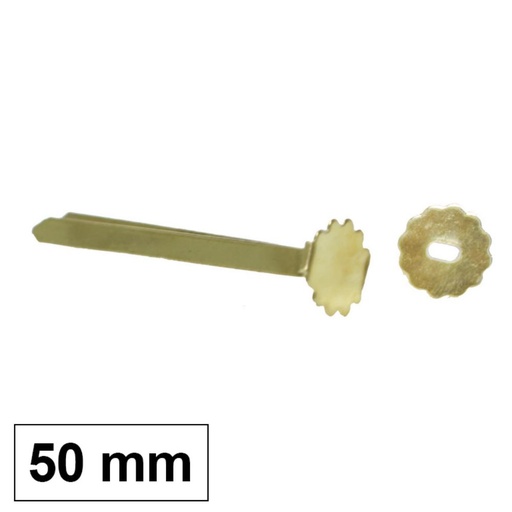 [069135] ENCUADERNADORES METÁLICOS CON ARANDELA 50MM COLOR ORO CAJA 100 UDS