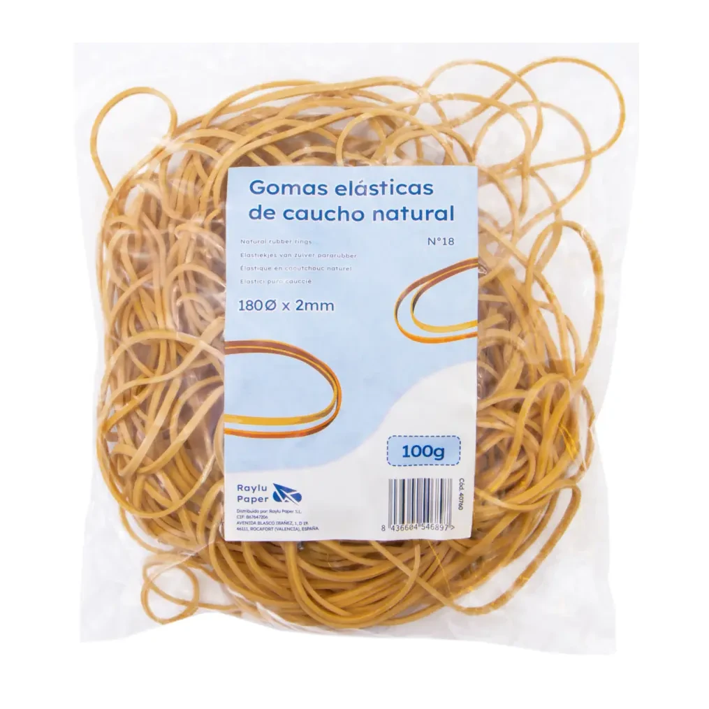 [040606] BANDAS ELASTICAS CAUCHO RAYLU Nº18 180X10MM BOLSA 100 GRAMOS